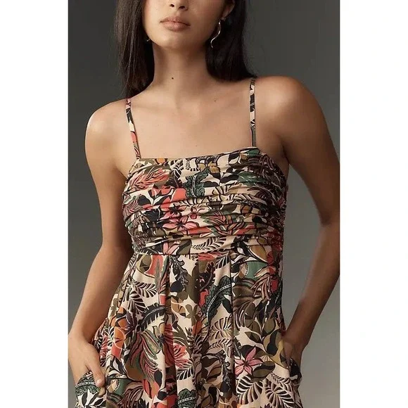 Hutch for Anthropologie Smocked Wide-Leg Jumpsuit Tropical‎ Floral Whimsygoth S - Picture 2 of 14